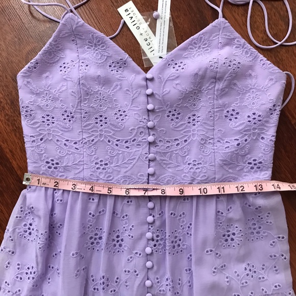 SOLD! NWT Alice + Olivia Shanti Eyelet Embroidery Button Front Dress Lavender - Picture 16 of 17